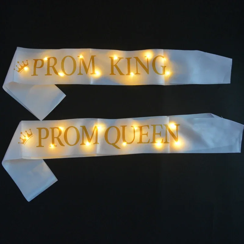 LED Glow Ribbons Sash para homens e mulheres, alça de ombro, letras douradas, baile, rei, rainha acessórios, presente para casamento de solteiro