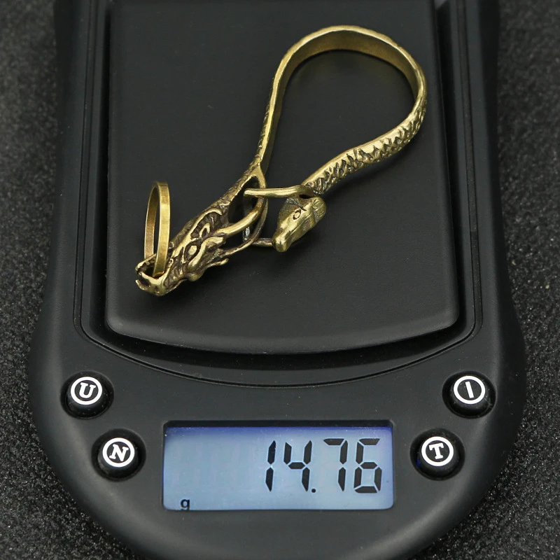 Pure Brass Dragon Horse Head Keyrings Zodiac Dragon Keychain Men Waist Buckle Car Key Chain Pendant Charms Vintage Jewelry