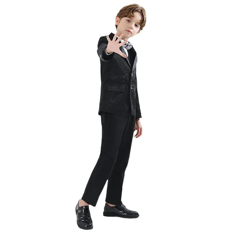 

Children Shining Luxurious Jacket Vest Shirt Pants Bowtie Piano Party Dress Boys Photograph Suit Kids Performance Prom Costume