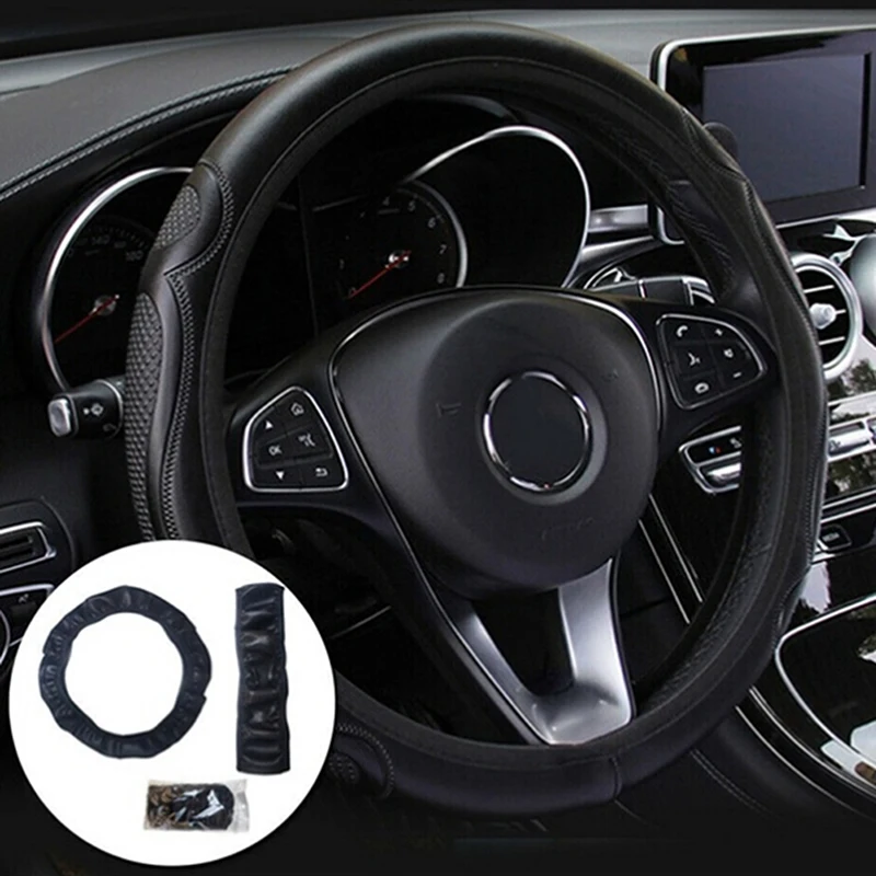 

New 38cm Universal Leather Car Steering Wheel Cover - Breathable Anti-slip Auto Interior Comfort Grip Accessory