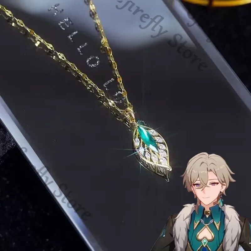 

Honkai: Star Rail Choker Necklace Aventurine Amulet Leaf Accessory Pendant Collarbone Chain Cosplay Prop Anime Game Gift