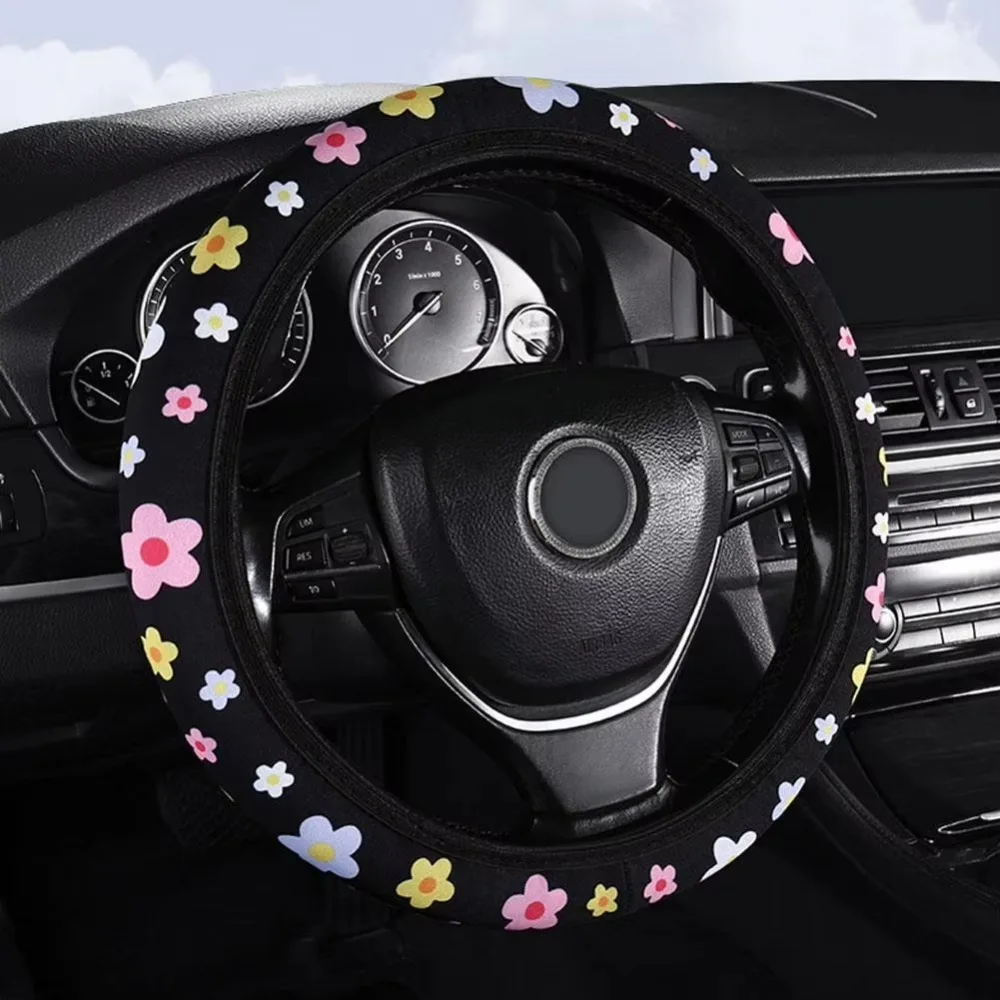 

Small Fresh Flower Car Steering Wheel Cover General Purpose Breathable Handle Cover Absorbent Elastic No Inner