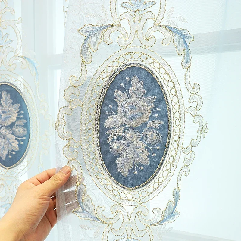 

New Aqua Green Hollowed Out Embroidered Window Screen Jacquard Chenille Curtains For Living Room Bedroom French Window Balcony