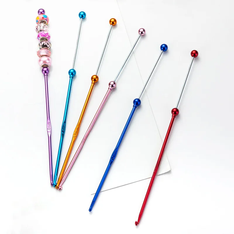 Metal Single Head Woolen Yarn Crochet Hook DIY Bead Sweater Handicrafts Knitting Crocheting Household Arts Sewing Knitting Tools