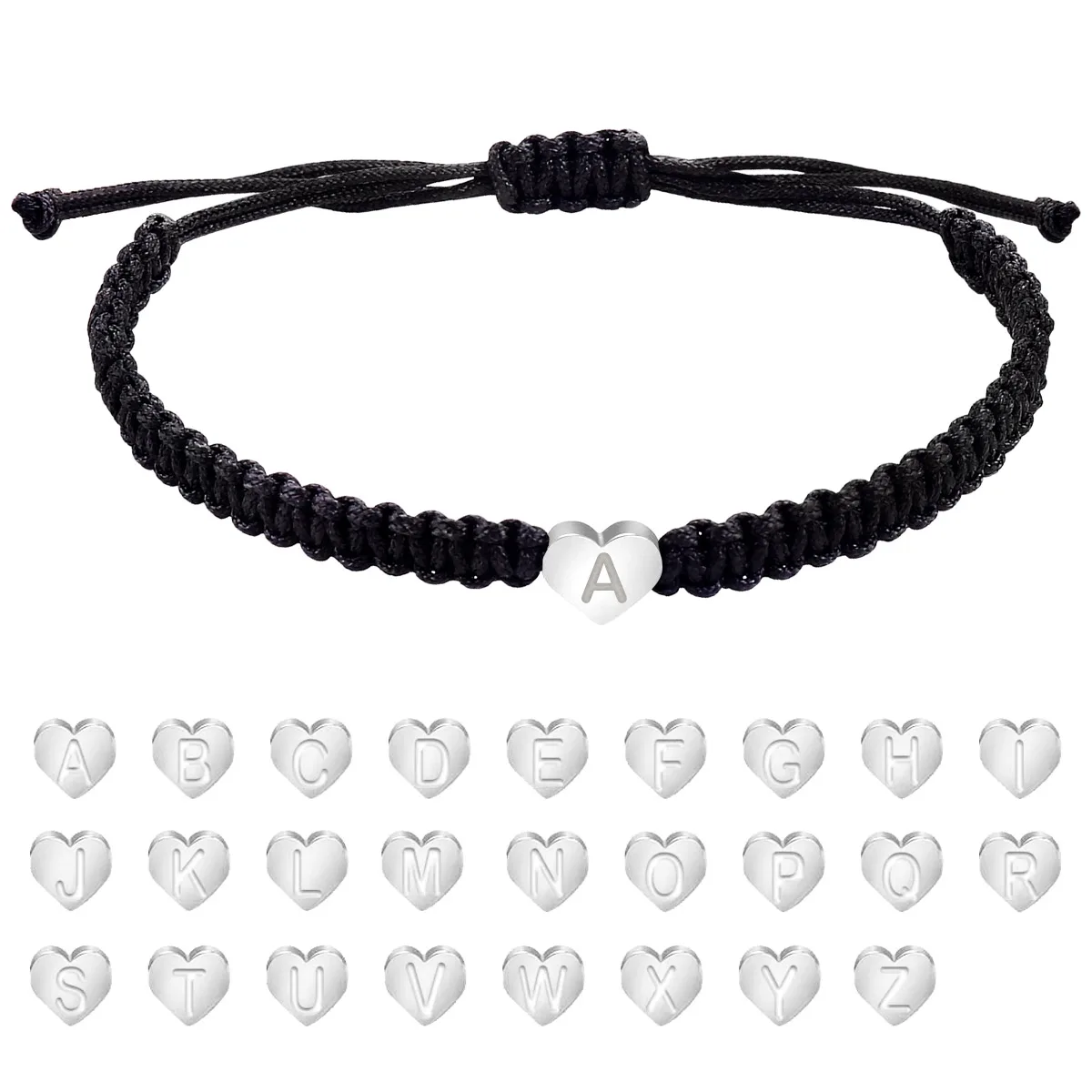 

10PCS Couple Bracelet Stainless Steel Heart Letter Initial Charm Love Jewelry for Men Women Wholesale Bulk Romantic Gifts