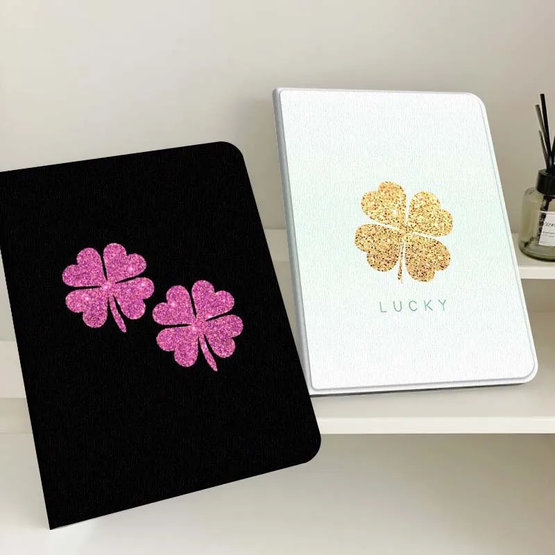 

Cartoon Pink Clover Glitter Tablet Case For Samsung Tab Galaxy S6 S11 A A7 A8 A9 A11 10.1 10.4 10.5 Plus Lite Gift