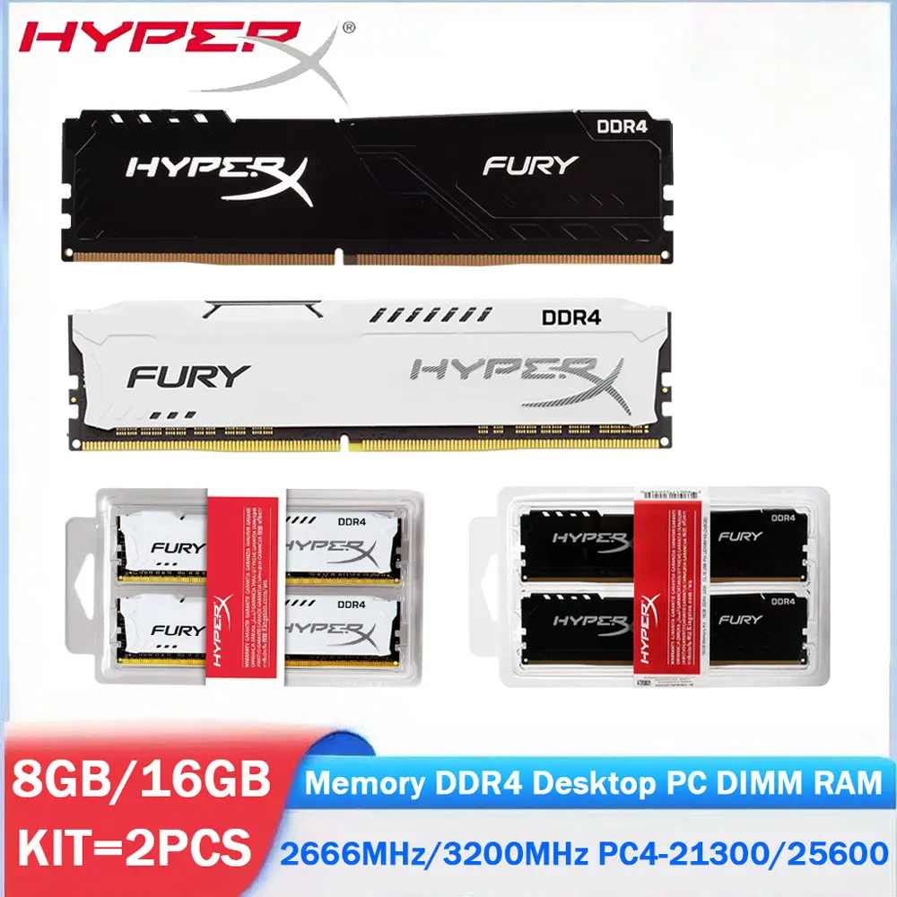 

HYPERX DDR4 PC RAM 8GB 16GB 2666 3200MHz 16GB 2x8GB KIT 32GB 2x16GB KIT Desktop Memory PC4-21300 25600 1.2V 288Pins DIMM RAMs