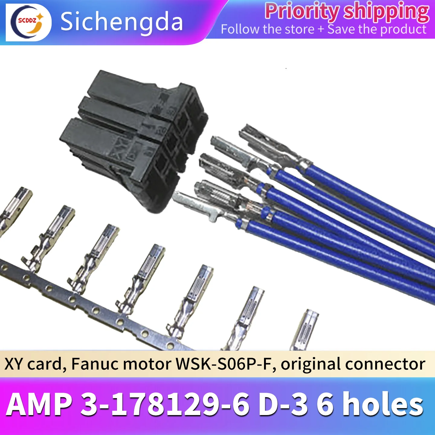 10 pieces, AMP 3-178129-6 D-3 6-hole XY Kafanako motor WSK-S06P-F original connector