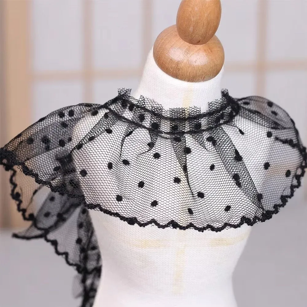 Sewing Supplies Black/White Mesh Lace Trim Elegant DIY Pleated Lace Trim Soft Vintage Polka Dot Mesh Ribbon Lolita Decoration