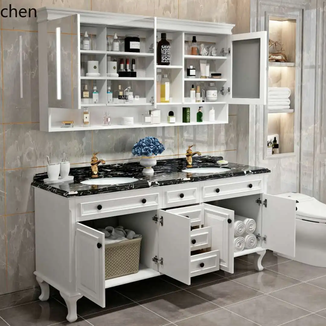 YFY  Bathroom Cabinet Set with Rock Slab and Solid Wood, Double Basin Washstand, Smart Mirror, and Wash Basin Cabinet