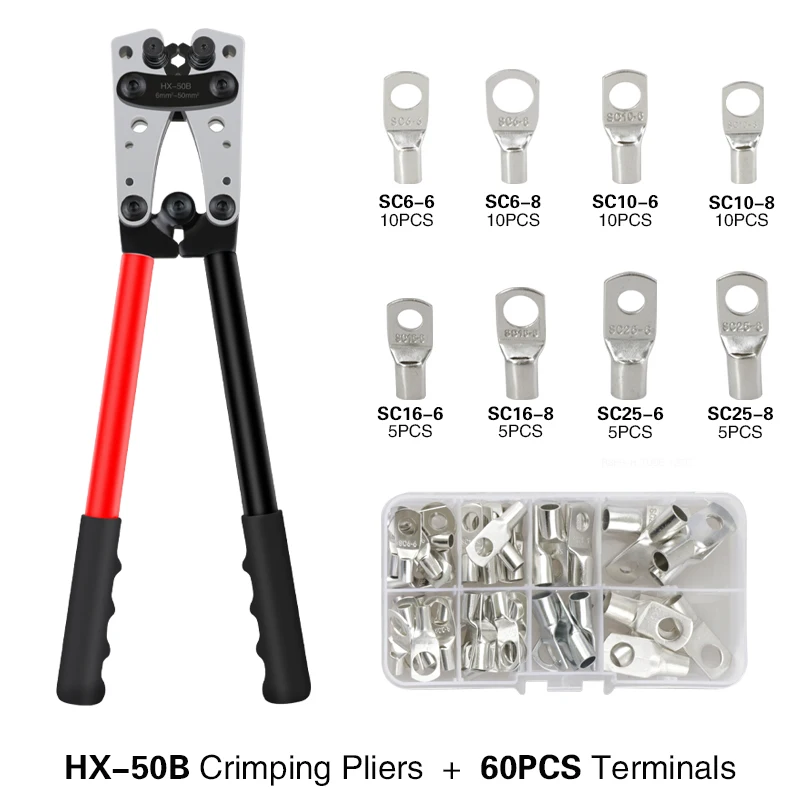 Krimptang Buis Terminal Crimper Hex Crimp Tool Multitool Batterij Kabelschoen Kabel Handgereedschap HX-50B 6-50mm2 AWG 10-0