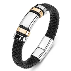 Fashion Woven Leather Rope Wrap Bracelet Classic Stainless Steel Men's Leather Bracelet Leather Buckle Punk Men Bracelet