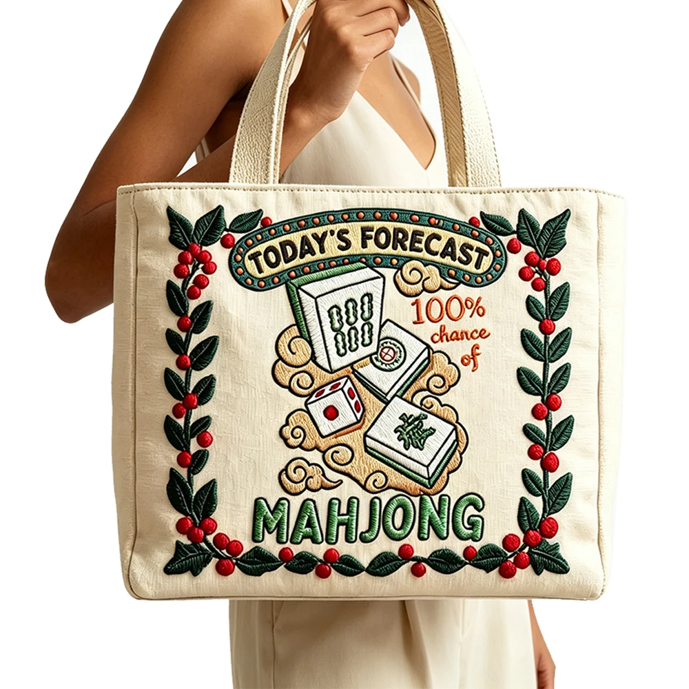 Mahjong Print Pattern Quilted Tote Funny Chinese Gambling Game Shoulder Bag HandBag Men Women Daily Shopping Bags