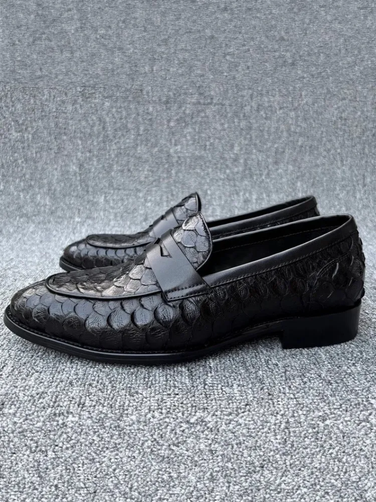 New Mens Real Snake Skin Loafers Slip On Business Work Formal Shoes Spring Fashion Groom Genuine Leather Wedding Dress Shoes