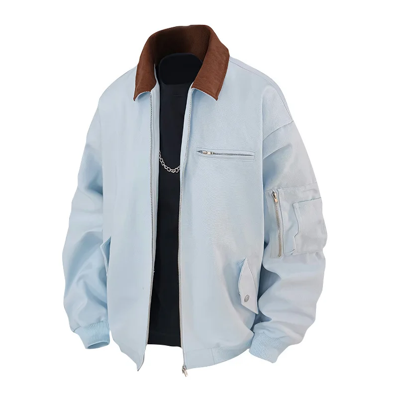 

Мужская куртка весеннего сезона: модная, с контрастными вставками, отложным воротником, карманами, на молнии, с длинными рукавами, для активного отдыха