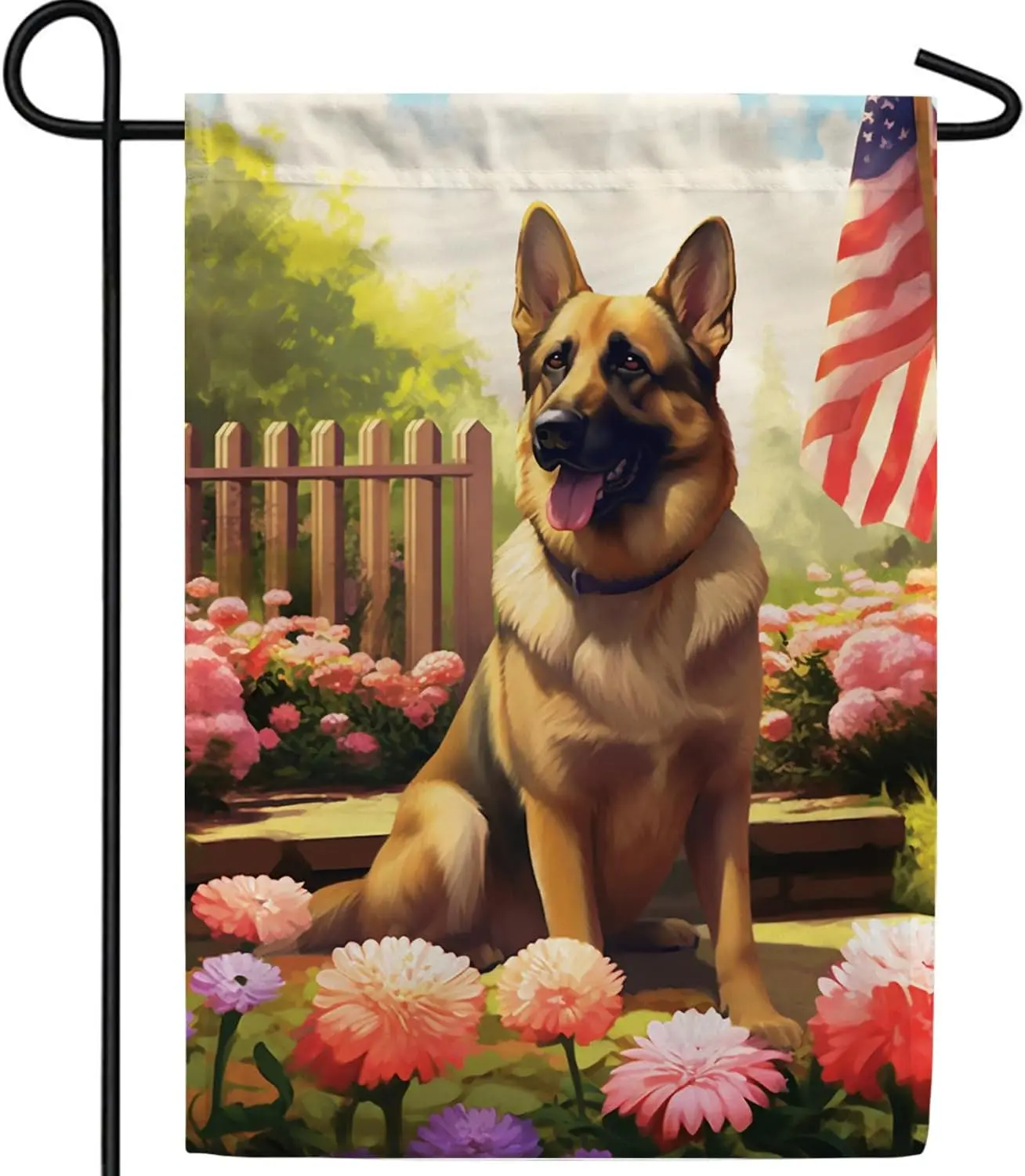 America Forever Spring Summer German Shepherd Dog Garden 12.5 x18 inch Double Sided Patriotic Floral for Outdoor Yard Decora zzo