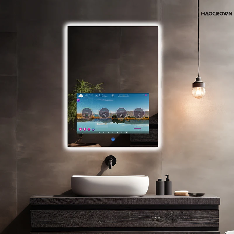 Haocrown Magic Mirror 21.5-inch Waterproof Anti-fog Bathroom Tv, Sauna-ready Smart Mirror With Android 11 Configuration