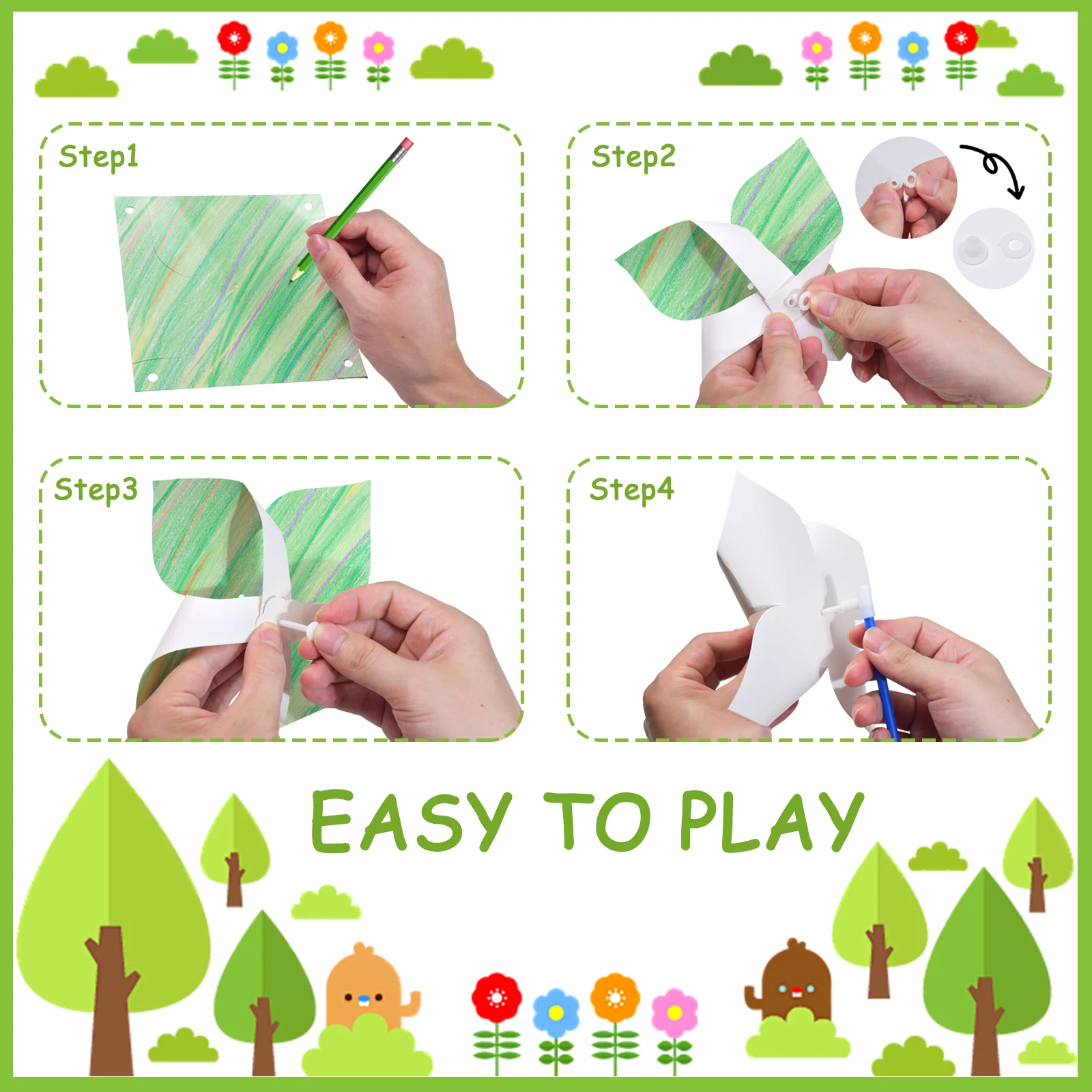 Picture 3: 6-12Pcs DIY Paper Pinwheels for Kids White Blank Paper Pinwheel Craft Kit for Summer Activities School Daycare Home Fun Graffiti