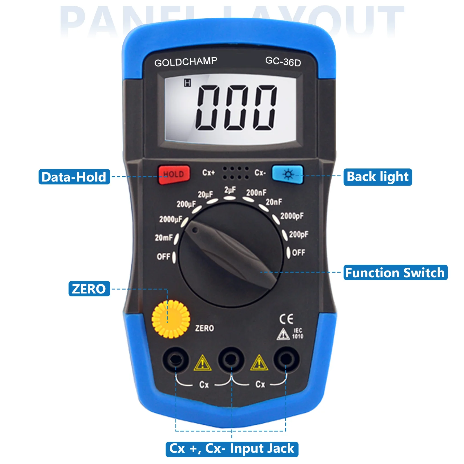 HoldPeak 1999 Counts Manual Handheld Meter,for Capacimetro Digital Capacitance Capacitor Electronic-Tool with Backlight,HP-36D