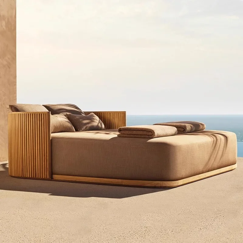 

Nordic Teak Leisure Sofa Hotel Garden Resort Outdoor Modern Simple Wind Solid Wood Garden Furniture Combination