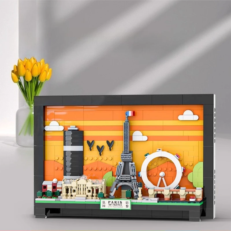 

SEMBO Paris Postcard Building Blocks Creative Assembling City Building Wall Painting Model Desktop Ornaments Educational Toys
