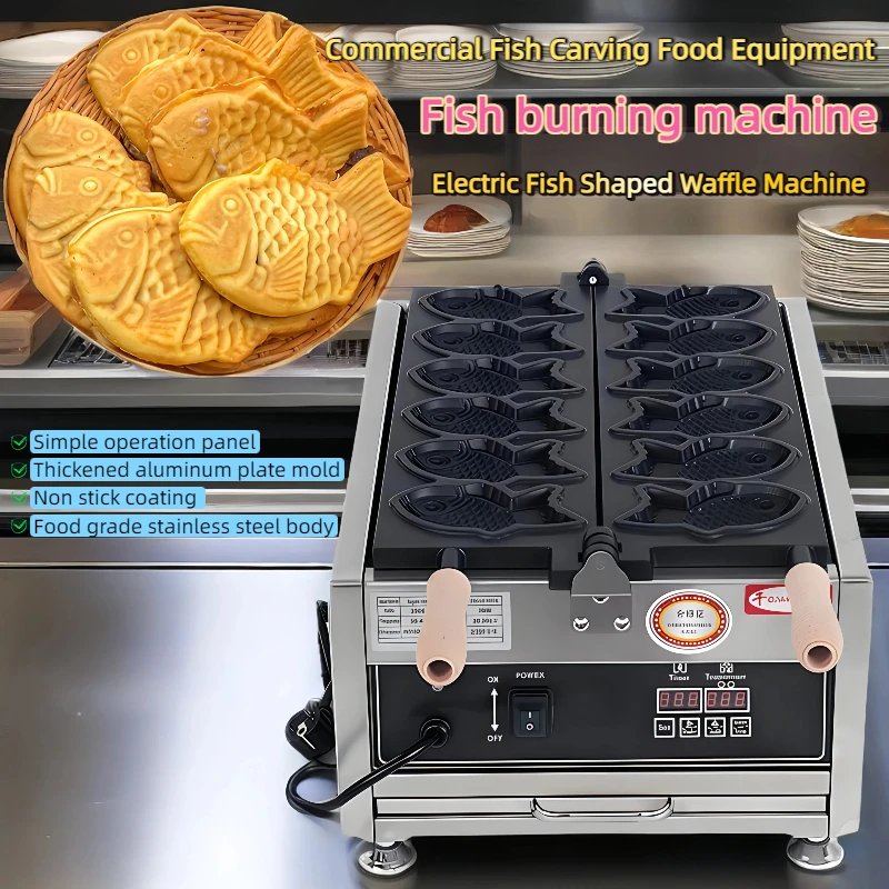 

Fish Shaped Burning Machine Taiyaki Popular Fish Opne Mouth Waffle Maker Commercial Electric Ice Cream Taiyaki Waffle Maker