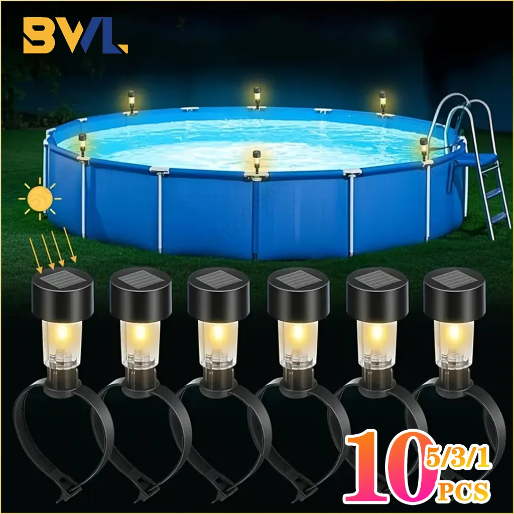 

1-10PC Solar Pool Light Hanging LED Cylinder Lamp for Above Ground Pool Outdoor Garden Decoration Waterproof Warm White IP44 Use