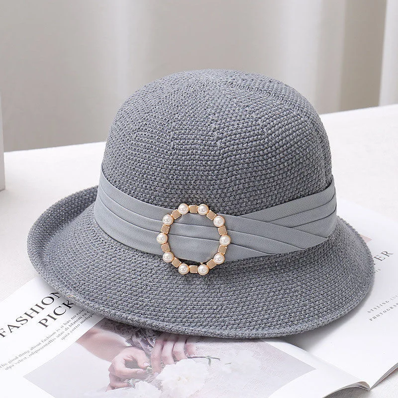 

Spring and summer hats new style cotton yarn knitted hat over a small hat women sweet wind pearl met buckle free shipping