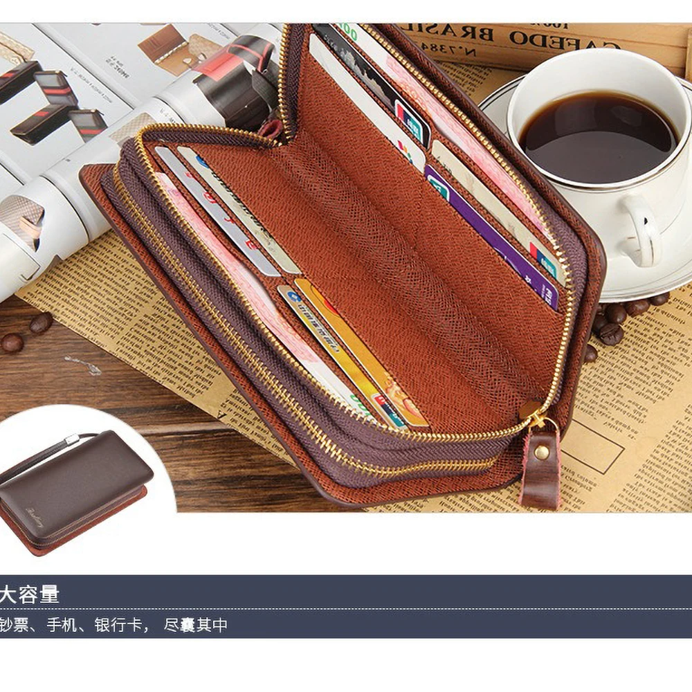 Hochwertige lange Geldbörse aus PU für Herren, multifunktionales Reißverschlussfach, RFID-blockierender Organizer für Reisen – Detail 12