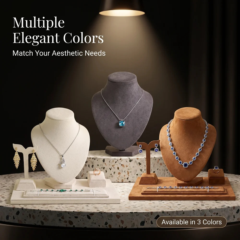 5-in-1 Velvet Jewelry Display Set, Necklace Bust Earring Ring Bracelet Holder, Complete Jewelry Organizer for Retail & Home