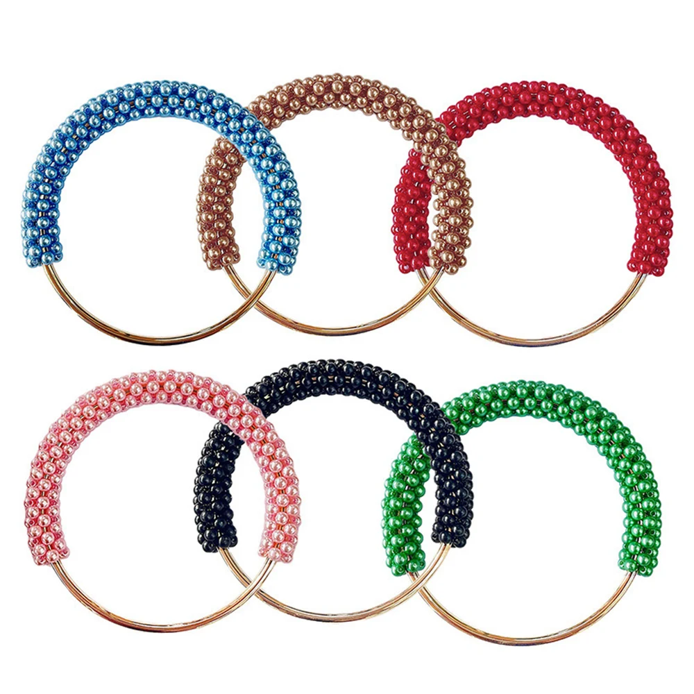 Pearl Metal Round Bag Handle Metal Ring Braided Pearl For Women Handbag Purse DIY Handmade Bag Accessories Bag Replacement