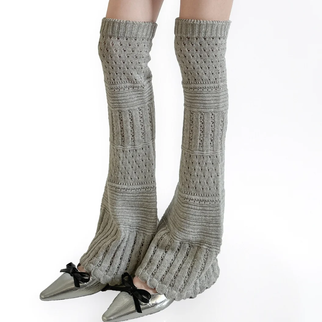 2026 Knitted Hollow Out Harajuku Knee High Sock Y2k Aesthetic Women Solid Color Flared Long Socks Foot Cover Grunge Leg Warmers