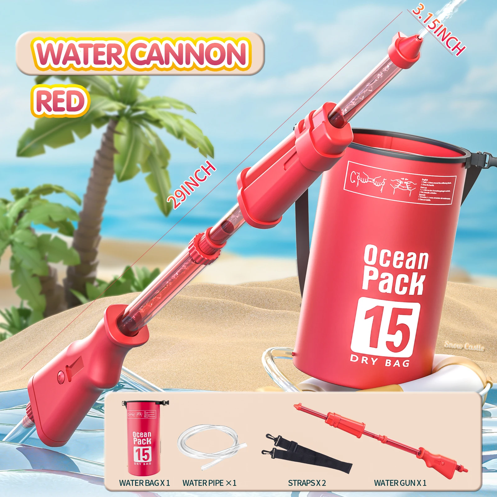 Canon à eau pistolet à gicler haute pression longue portée, environ 15M, grande capacité 15L, jouets d'eau de plage en plein air d'été