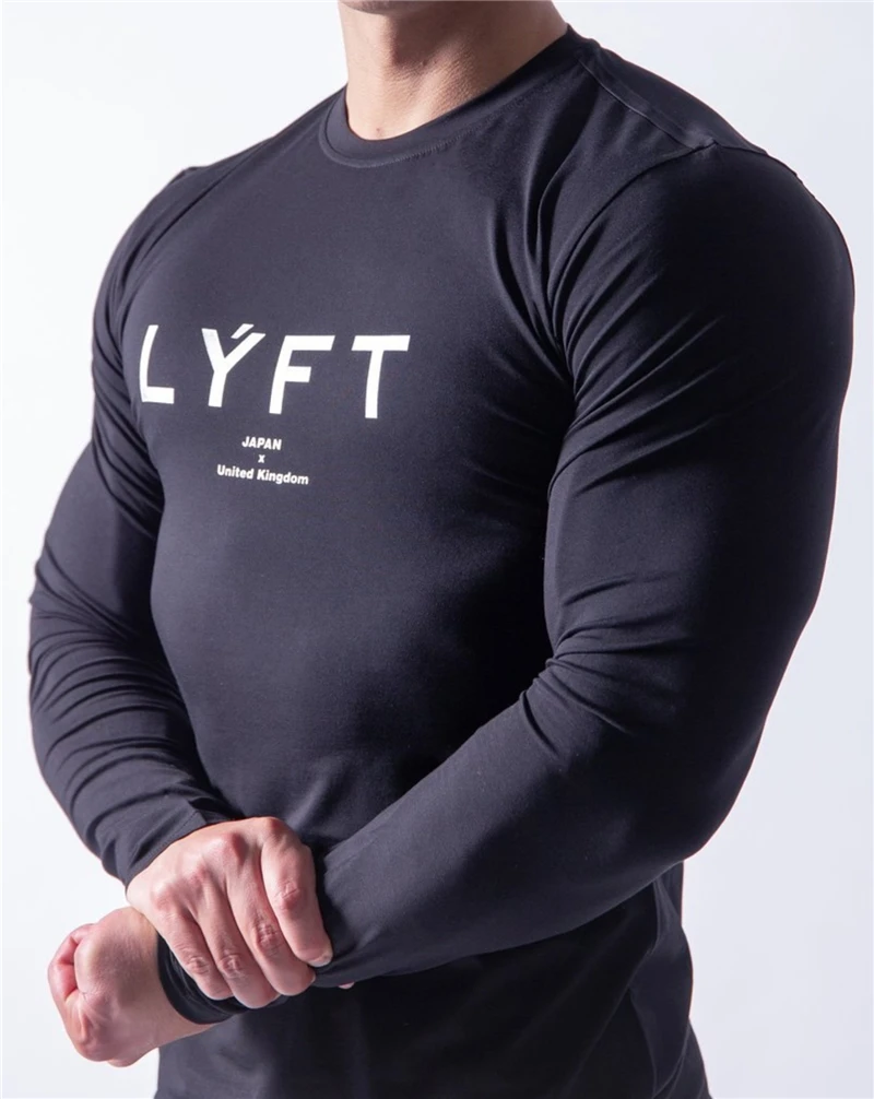 

LYFT2020 Men T Shirt Cotton Gym Fitness Men T-Shirt Brand Clothing Sports T Shirt Male Letter Long Sleeve Running T Shirt