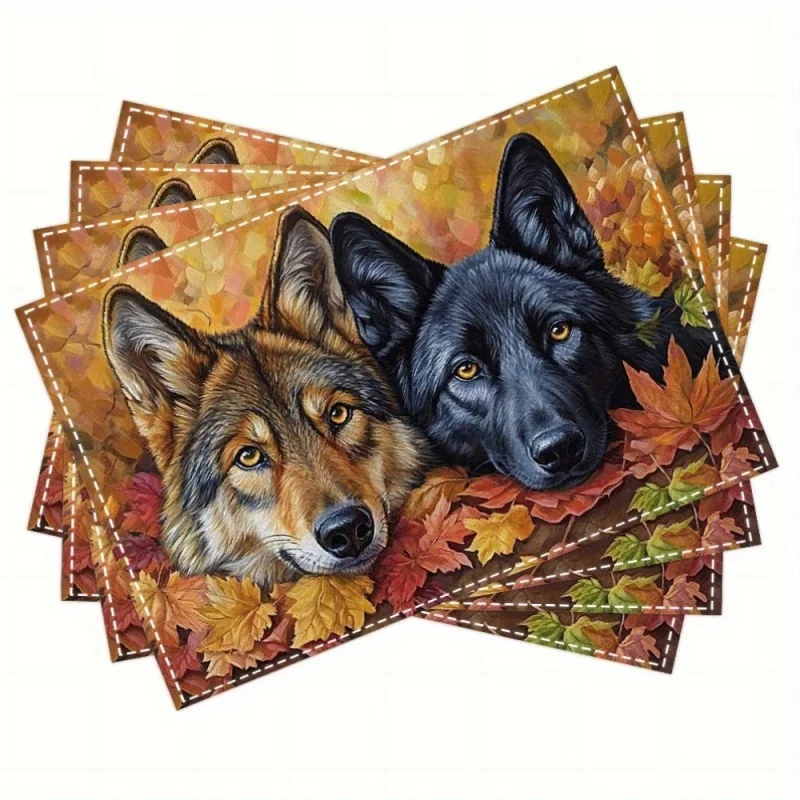 Watercolor Winter Forest Deer Print Table Placemat Non‑slip Heat‑resistant Christmas Table Decor Mat