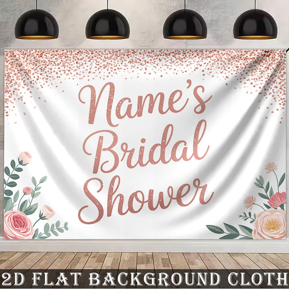 1 Pieza de Banner Personalizado con Nombre para Despedida de Soltera, Diseño Floral con Brillo Dorado Rosa