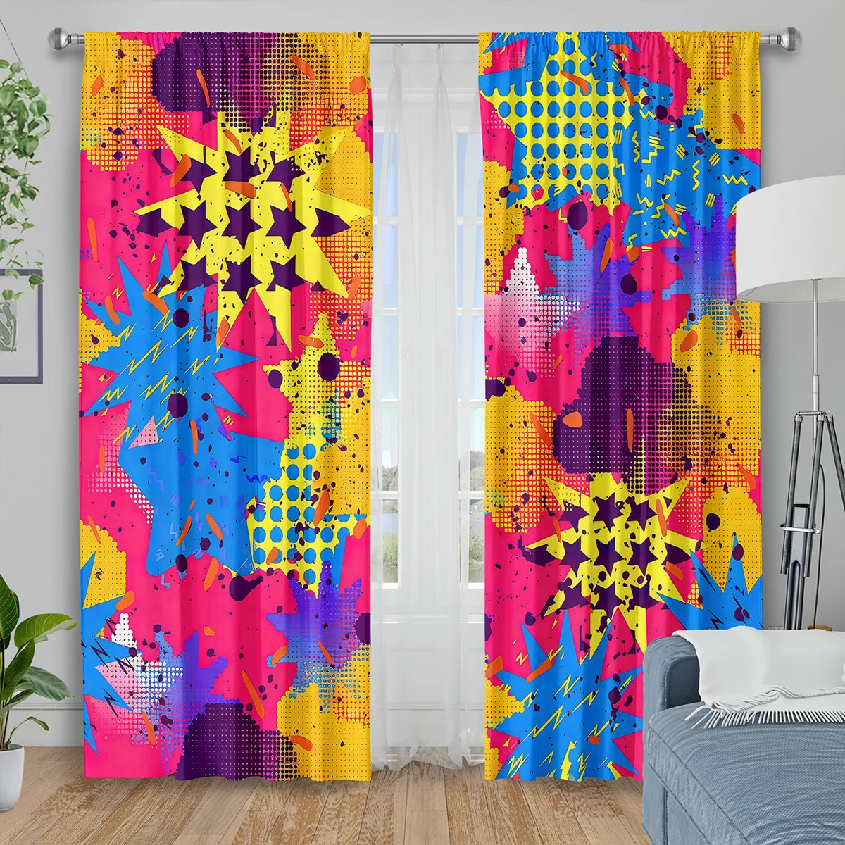 Colorful Abstract Pop Art Geometric Curtain Pair Modern Drapes Window Coverings for Living Room Bedroom Home Decor