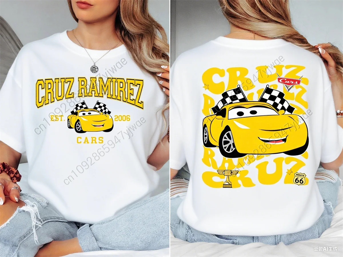 Disney Car Cruz Ramirez Tee Mcqueen And Friends Pattern Cotton Short Sleeved Summer Women'S Loose&Comfortable Streetwear T-Shirt