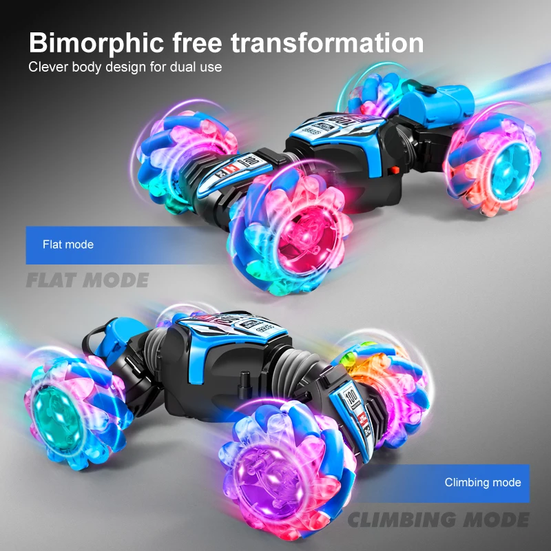 

Gesture sensing remote control stunt car with spray and colored lights, 360° rotating dual-state deformation remote control car,