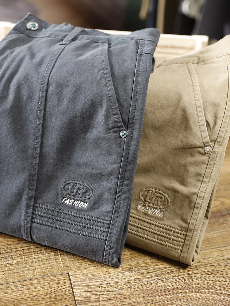 بنطال كارجو ضيق غير رسمي للرجال ، ملابس ماركة ، كاكي ، رمادي ، بنطلون رجالي ، مطاطي ، خريف ، قطن ، جديد ، #4