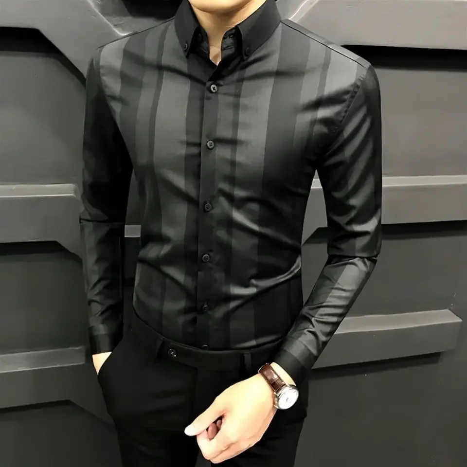 Man Shirt Striped Graphic Business Shirts for Men Cheap Things with Comfortable New in Original Slim Fit Korean Style Asia Xxl