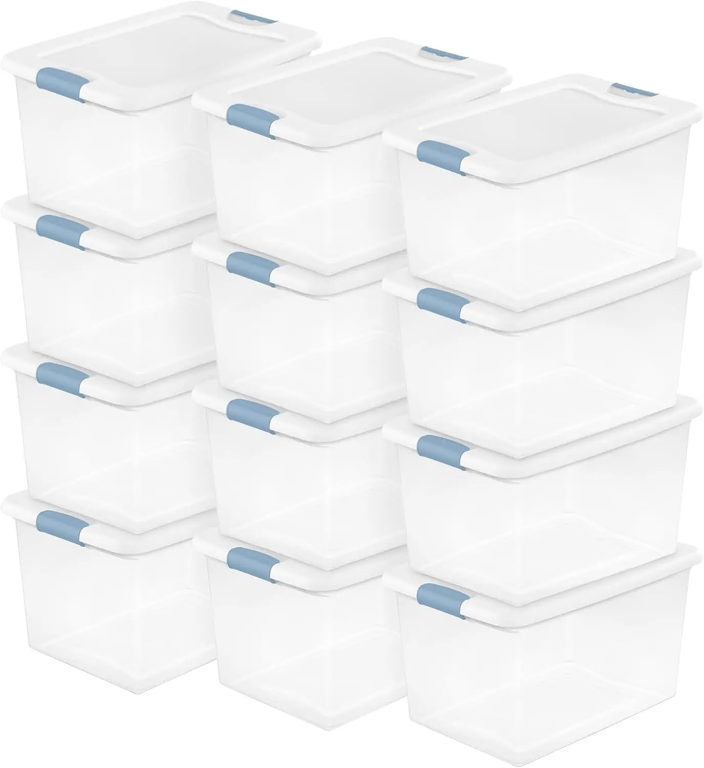 

12 Pack Latching Box, Under Bed Storage Bins with Lids, Clear Plastic, 64 Quart - Heavy-Duty