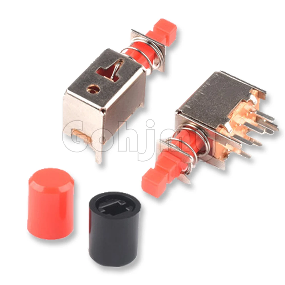 10pcs PS-22F03 A03 Right Angle PCB Latching Push Button Switch DPDT Double Pole 6 Pin Self-locking Key Power Switches