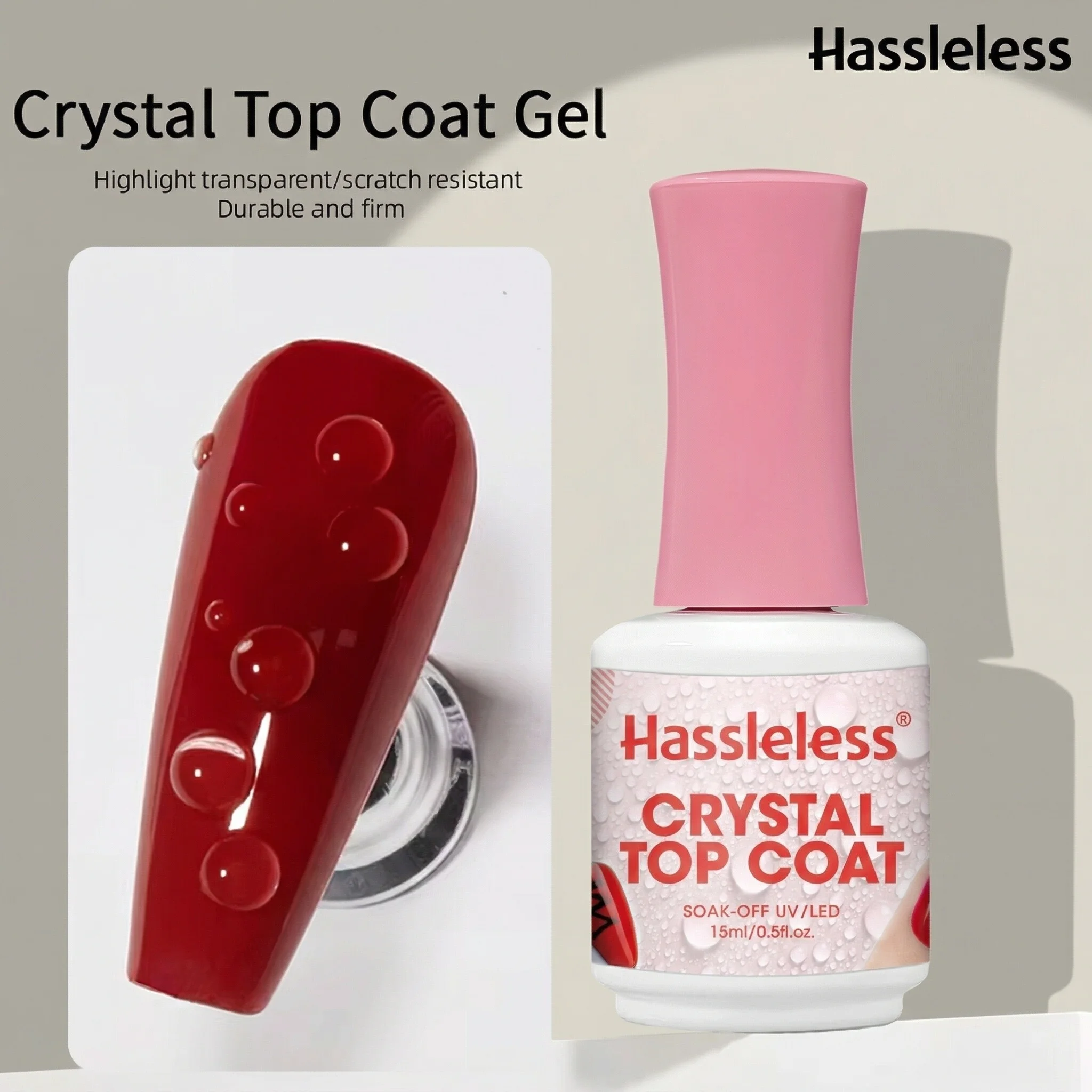 Top Coat Cristal Sans Effort — Longue Durée, Amovible, Résistant aux Taches et aux Rayures ; Finition Ultra Brillante, 15ml