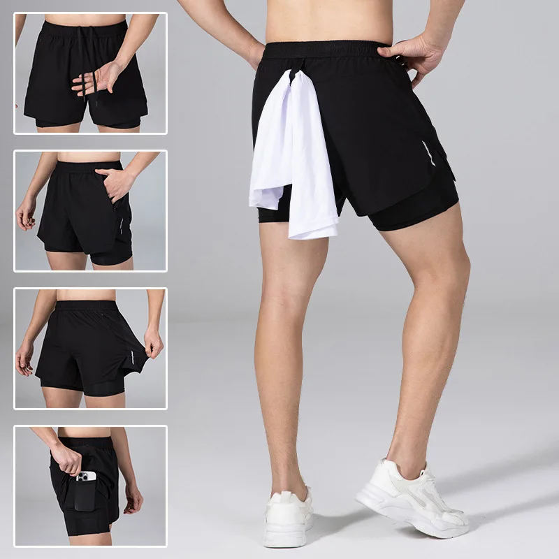 

Men Running Shorts Breathable Double Layer Workout Training Gym Quick Dry Lightweight