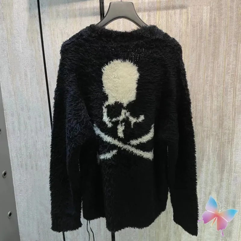 Winter High Street Warm Cashmere Jacket Black Skull Print V-neck Ribbon Button Cardigan MMJ Coats Men Women Sweater