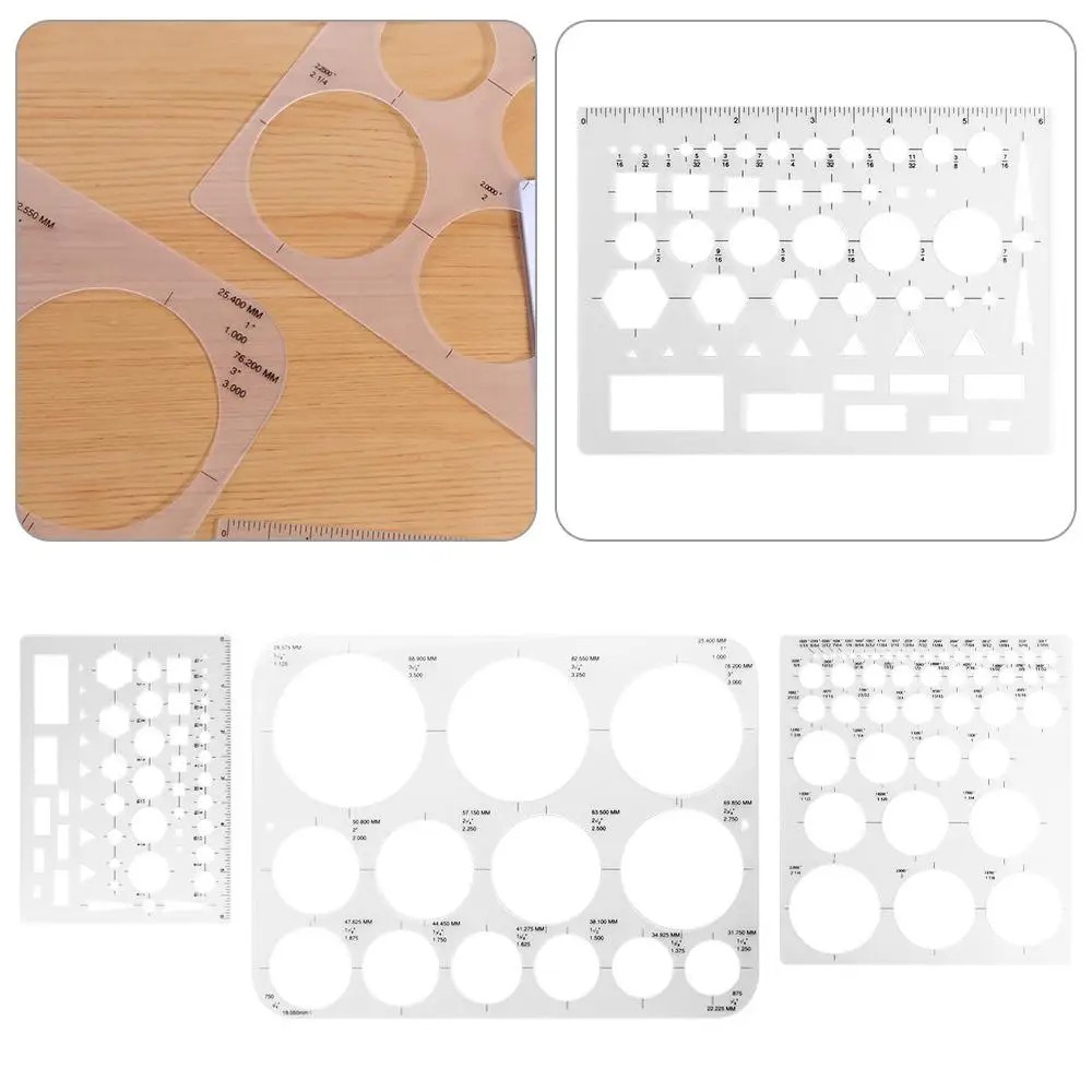 3Pcs 3 Sizes Round Templates DIY Transparent Multifunctional Geometric Ruler Creativity Multi-use Circle Drawing Tool Student