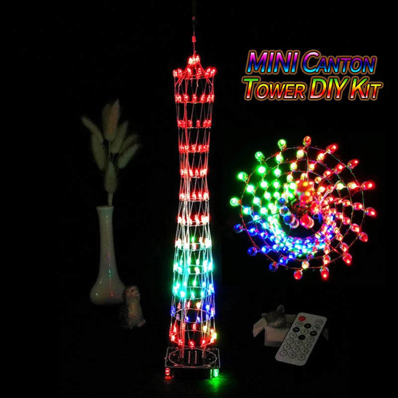 Colorful DIY MINI Canton Tower LED Light Cube Kit Remote Control Music Spectrum Electronic Kit MINI Version with remote