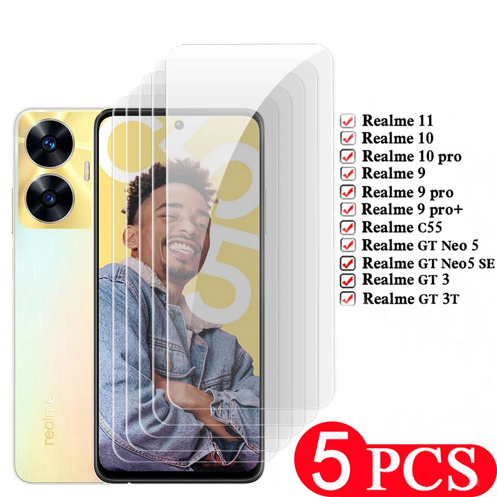 

5 шт. Защитная пленка для телефона Realme 11 10 9 pro plus GT Neo 5 SE 3 3T C55 закаленное стекло GT2 pro на стекло Защита для экрана