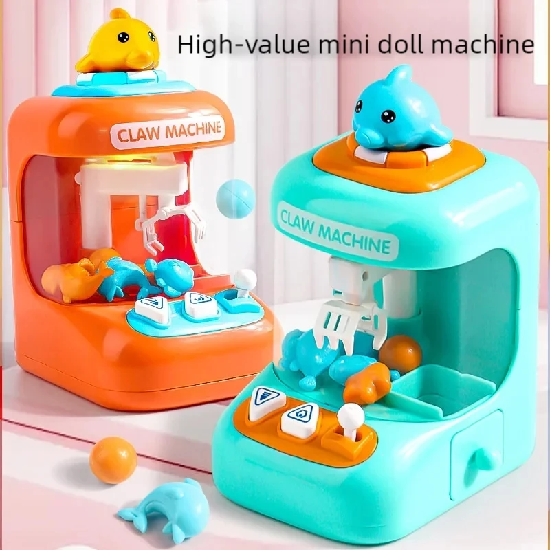 Mini Dolphin Doll Machine DIY Reward Children Electric Claw Doll Machine Toys Cartoon Portable Playing House Toys for Kids